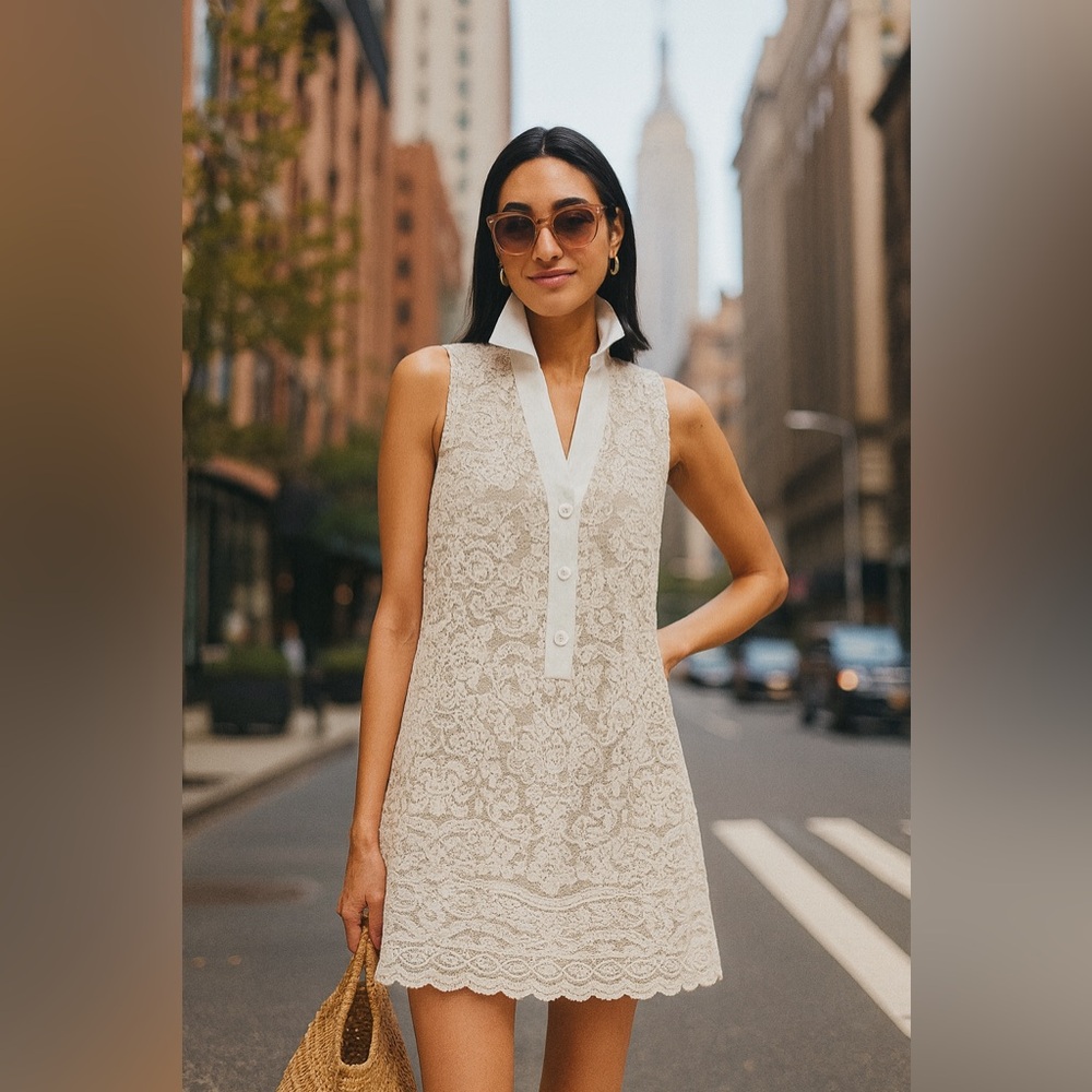 Tuckernuck Tan Lace Sleeveless Collier Dress. NWT. Medium.